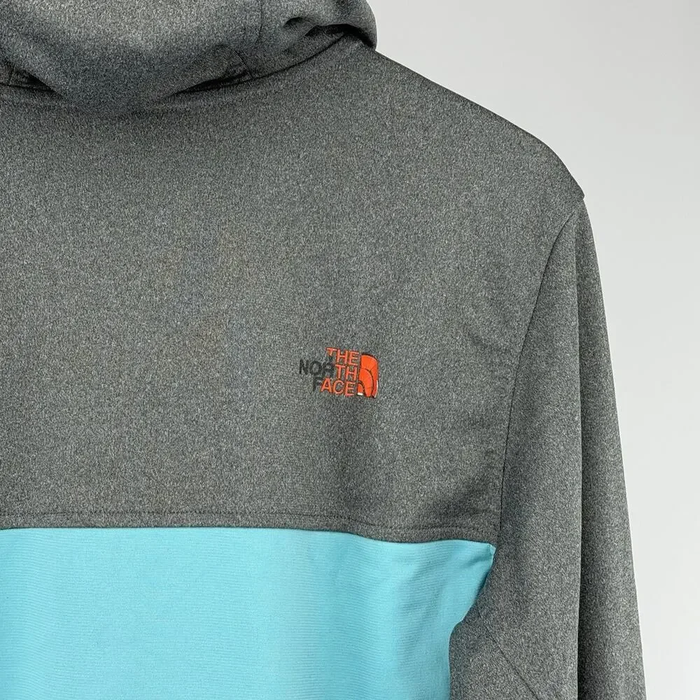 The North Face Full Zip‎ Hoodie Gray Teal Softshell Jacket Mens M Zip Pockets
